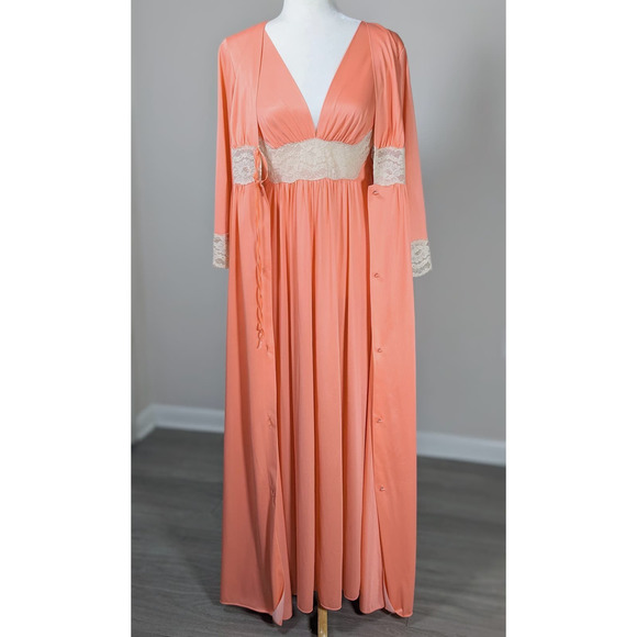 Sans Souci Other - Vintage 1970s Sans Souci Peignoir Nylon Nightgown Two-Piece Set Salmon Pink